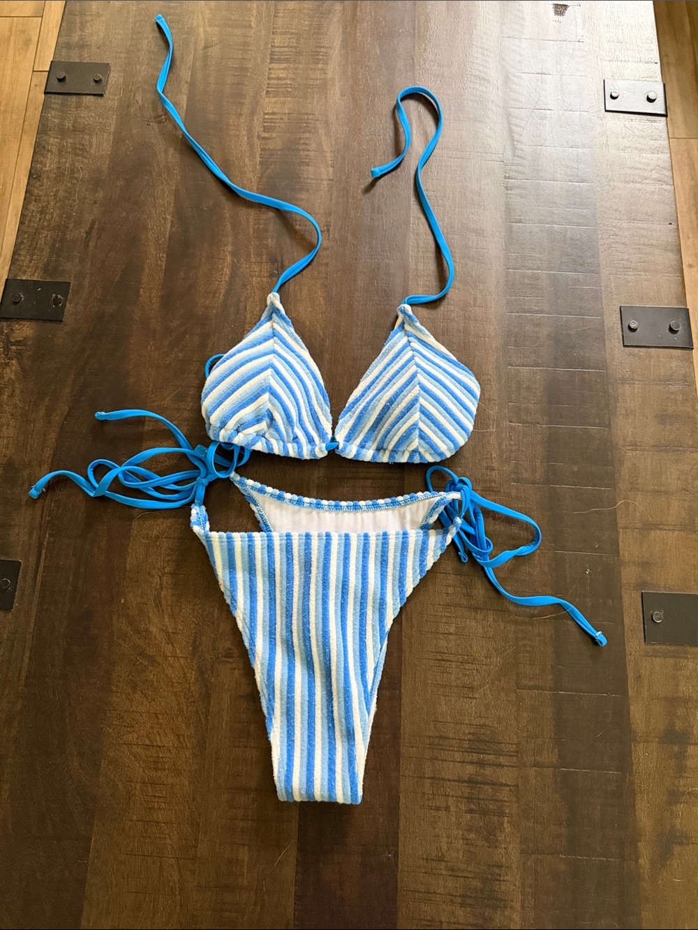 Blue & White Striped Tie-Side Bikini Set